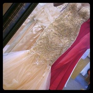 Gold Hand Beaded Prom Dress